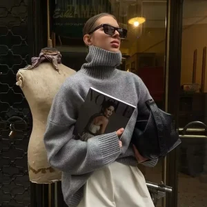 Thickened turtleneck 100% pure cashmere sweater women's loose lazy knit silhouette sweater European products